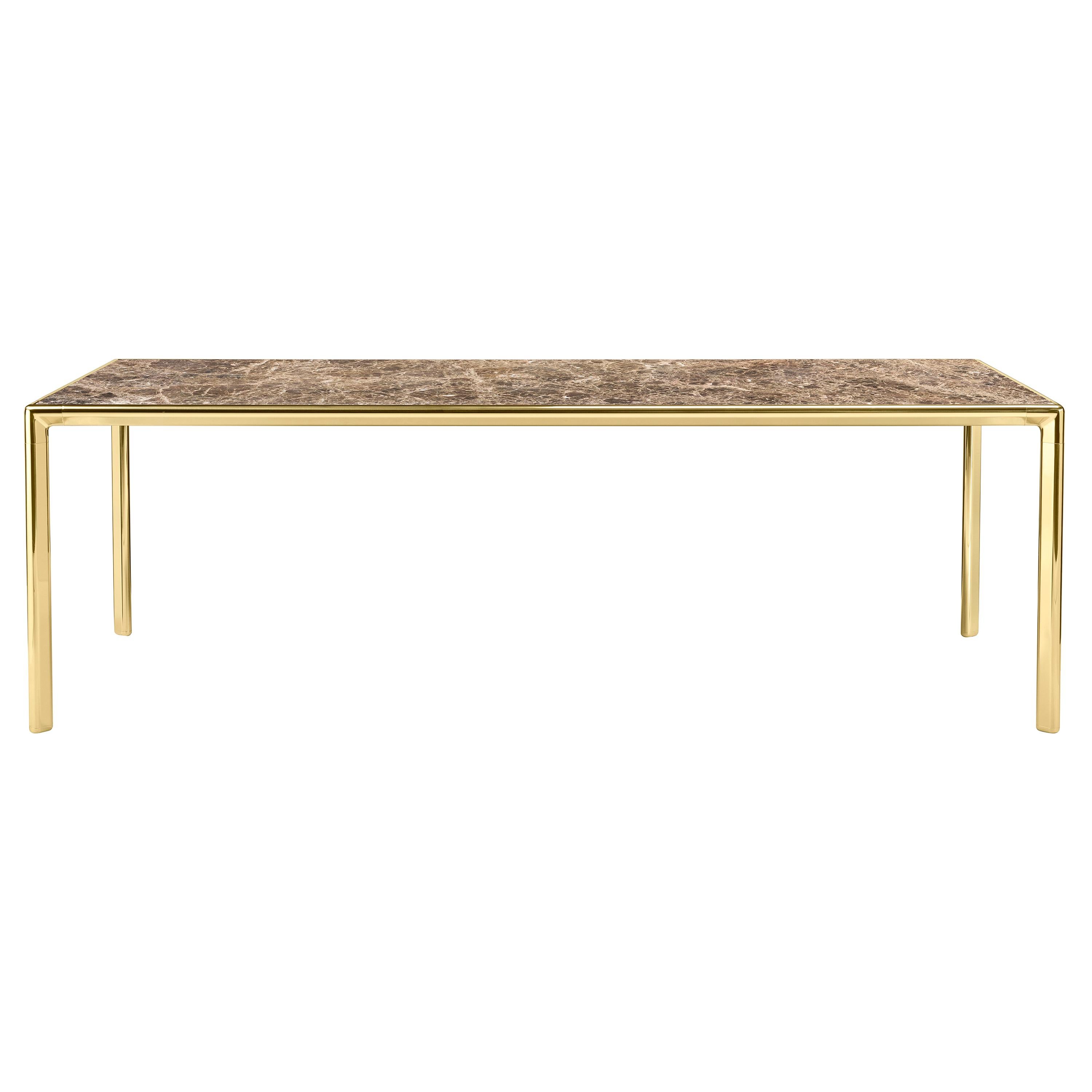 Frame Medium Dining Table with Emperador Dark Marble Top and Polished Brass