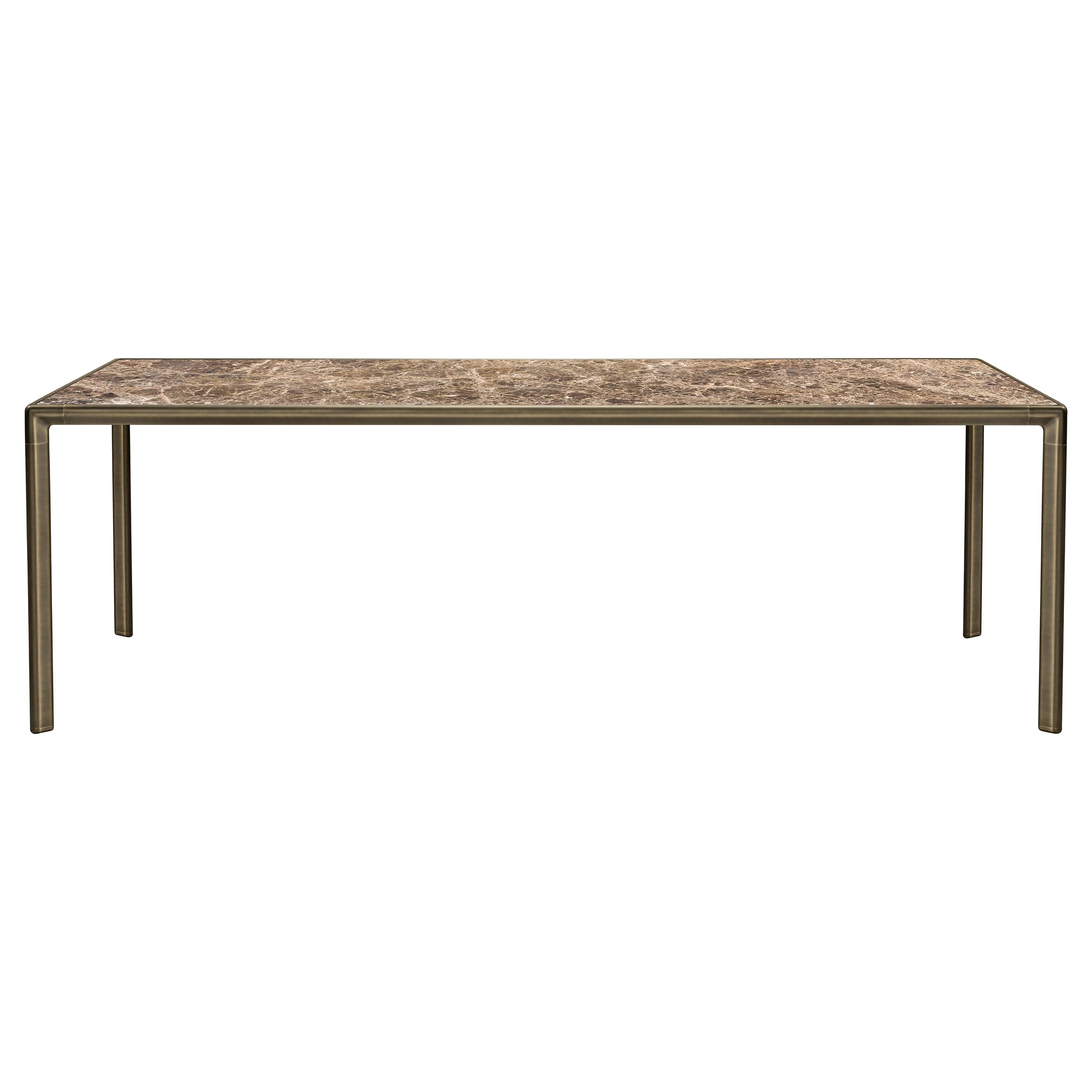 Frame Medium Dining Table with Emperador Dark Marble Top & Brown Burnished Brass For Sale