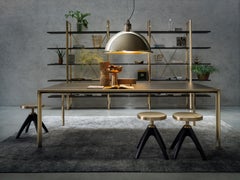 Frame Medium Dining Table with Eramosa Brown Marble Top & Brown Burnished Brass