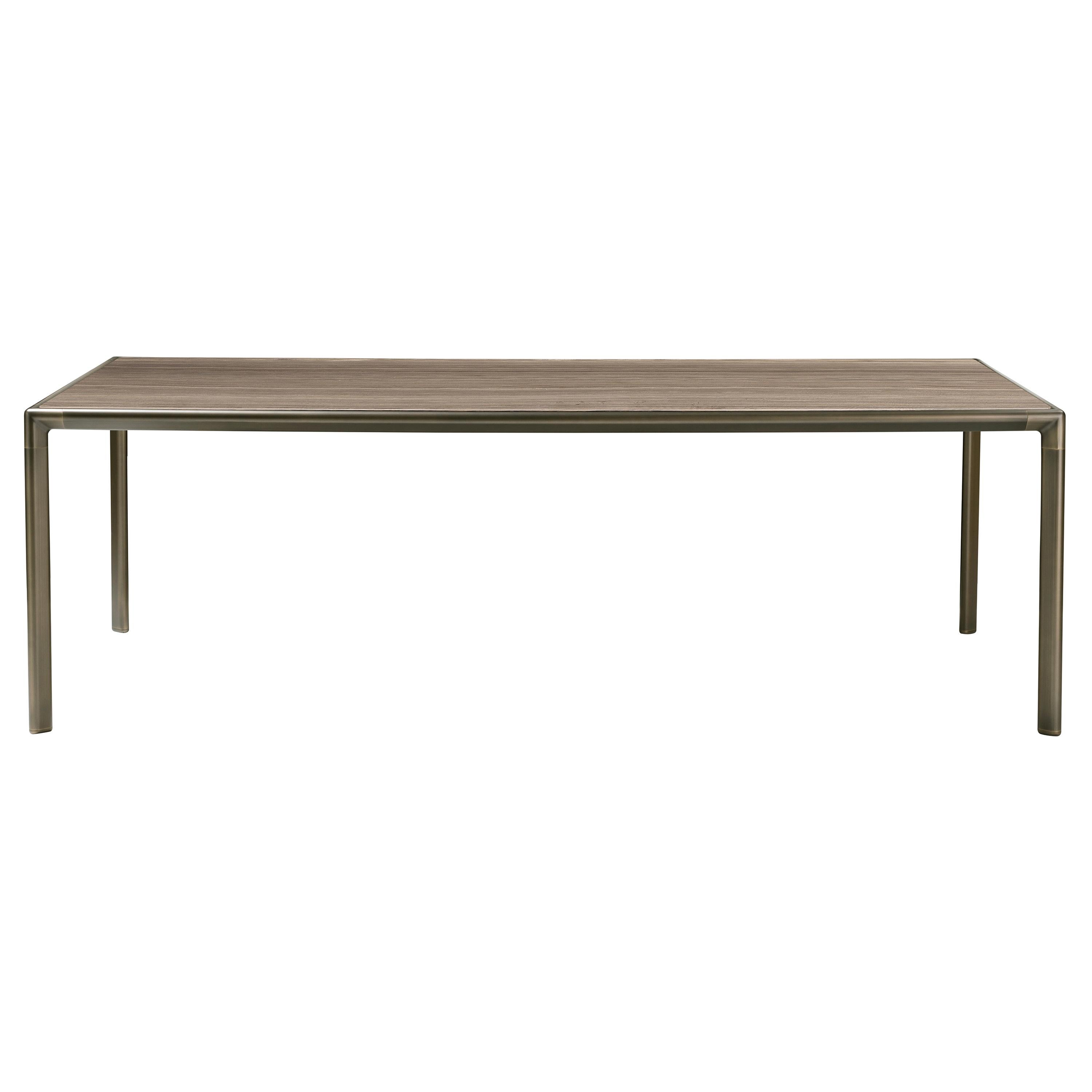 Frame Medium Dining Table with Eramosa Brown Marble Top & Brown Burnished Brass For Sale