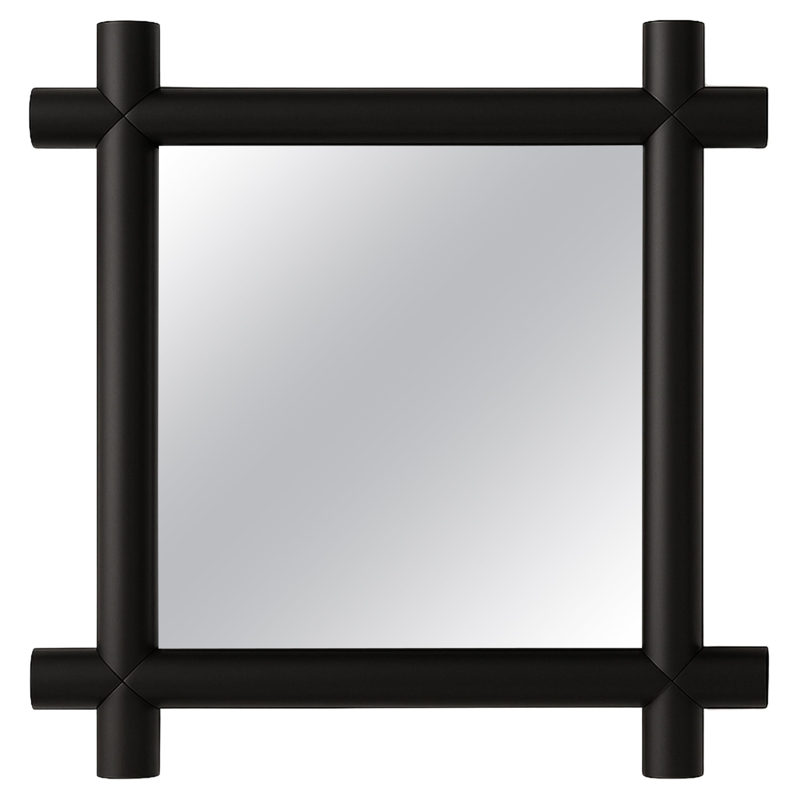 Espejo de marco, hecho a mano de madera maciza, aspecto minimalista y detallado en negro