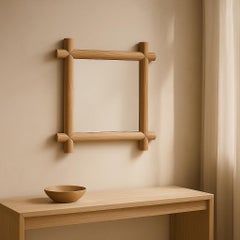 Espejo con Marco, Hecho a Mano de Madera Maciza, Aspecto Mínimo y Detallado en Natural