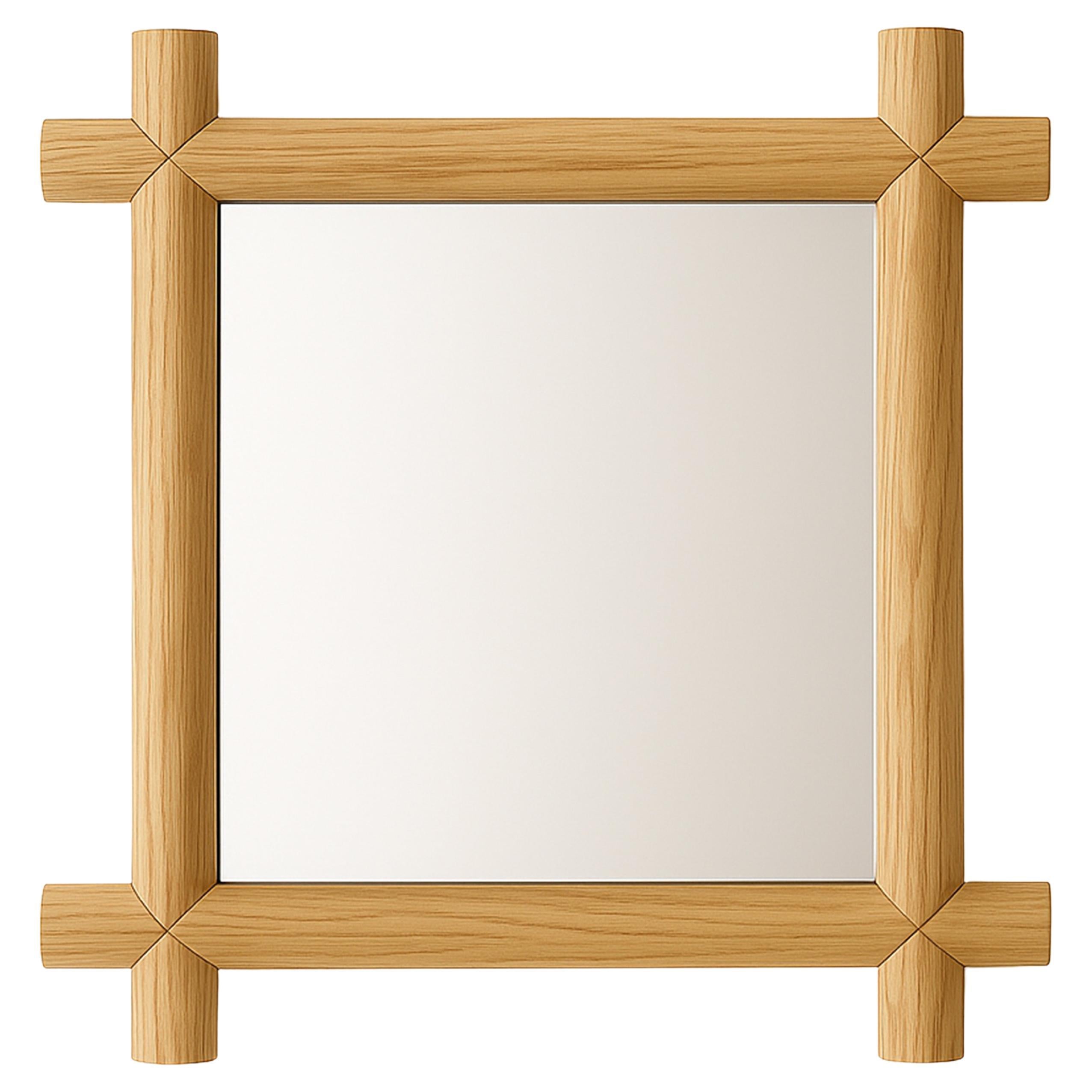 Espejo con Marco, Hecho a Mano de Madera Maciza, Aspecto Mínimo y Detallado en Natural