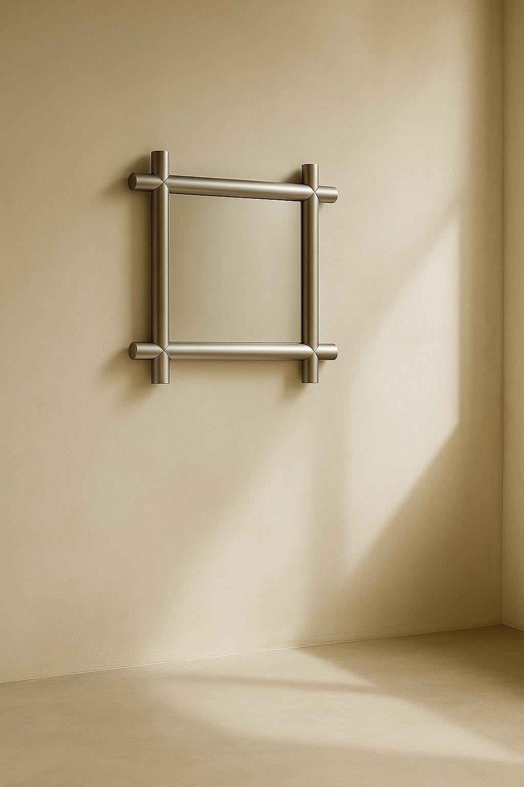 Rahmenspiegel, handgefertigt aus Massivholz, minimalistisch und detailliert in Silber (Türkisch) im Angebot