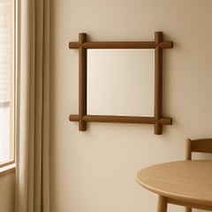 Espejo con Marco, Hecho a Mano de Madera Maciza, Aspecto Mínimo y Detallado en Nogal