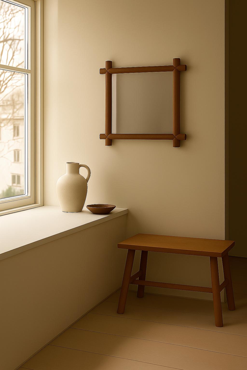 Espejo con Marco, Hecho a Mano de Madera Maciza, Aspecto Mínimo y Detallado en Nogal Escandinavo moderno en venta