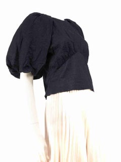 FRAME Navy Round Neck Top With Puffed Sleeves Size S