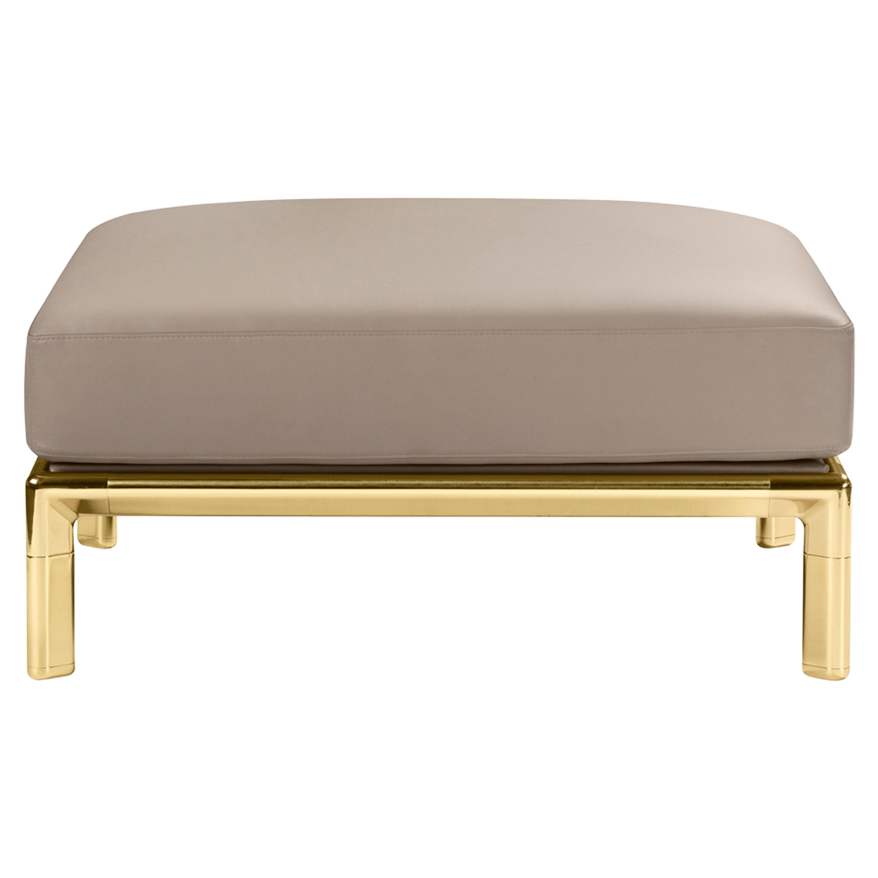 Frame Ottoman in Leather with Polished Brass by Stefano Giovannoni For Sale