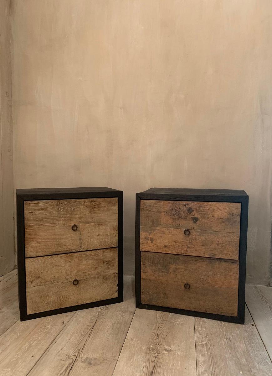 Frame Pair of Nightstands Sidetables in Recycled Old Oak made to order 6