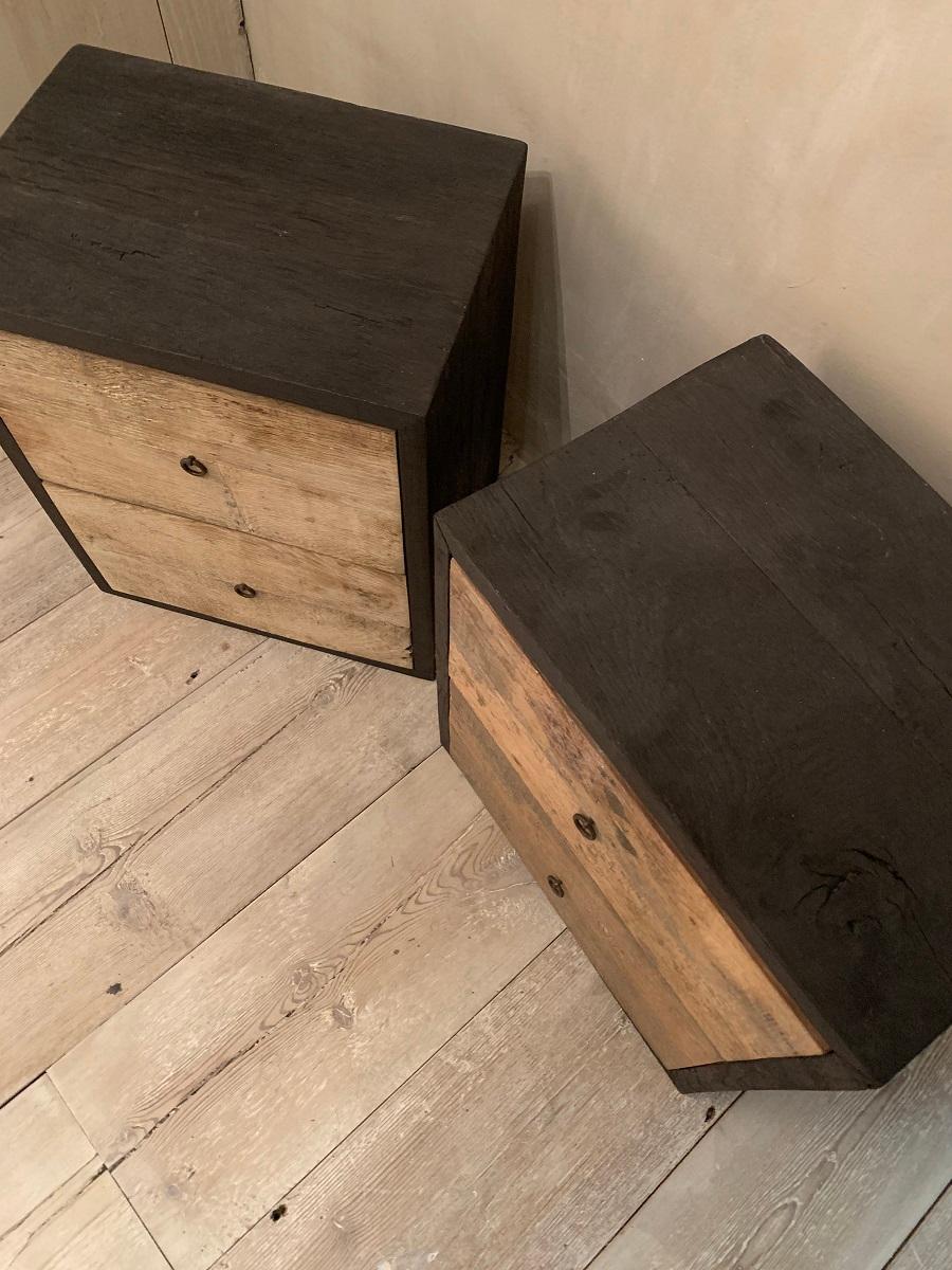 Frame Pair of Nightstands Sidetables in Recycled Old Oak made to order 3