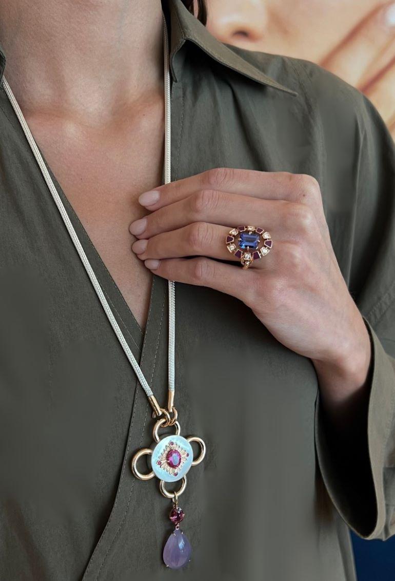 En vente :  Bague Frame, laquée noire, or rose, diamant et tanzanite 3