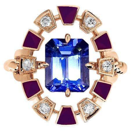 Bague Frame, laquée noire, or rose, diamant et tanzanite