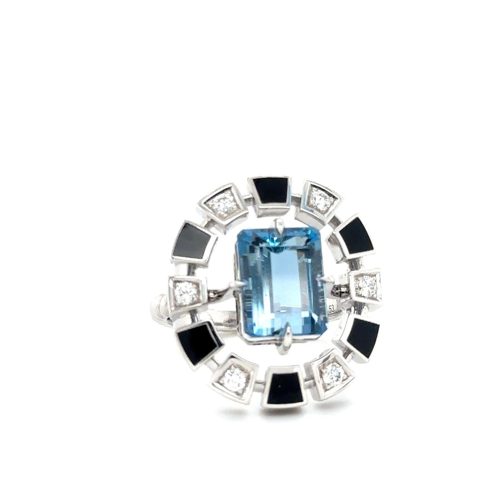 En vente :  Bague Frame, laquée noire, or blanc, diamant et aigue-marine 5