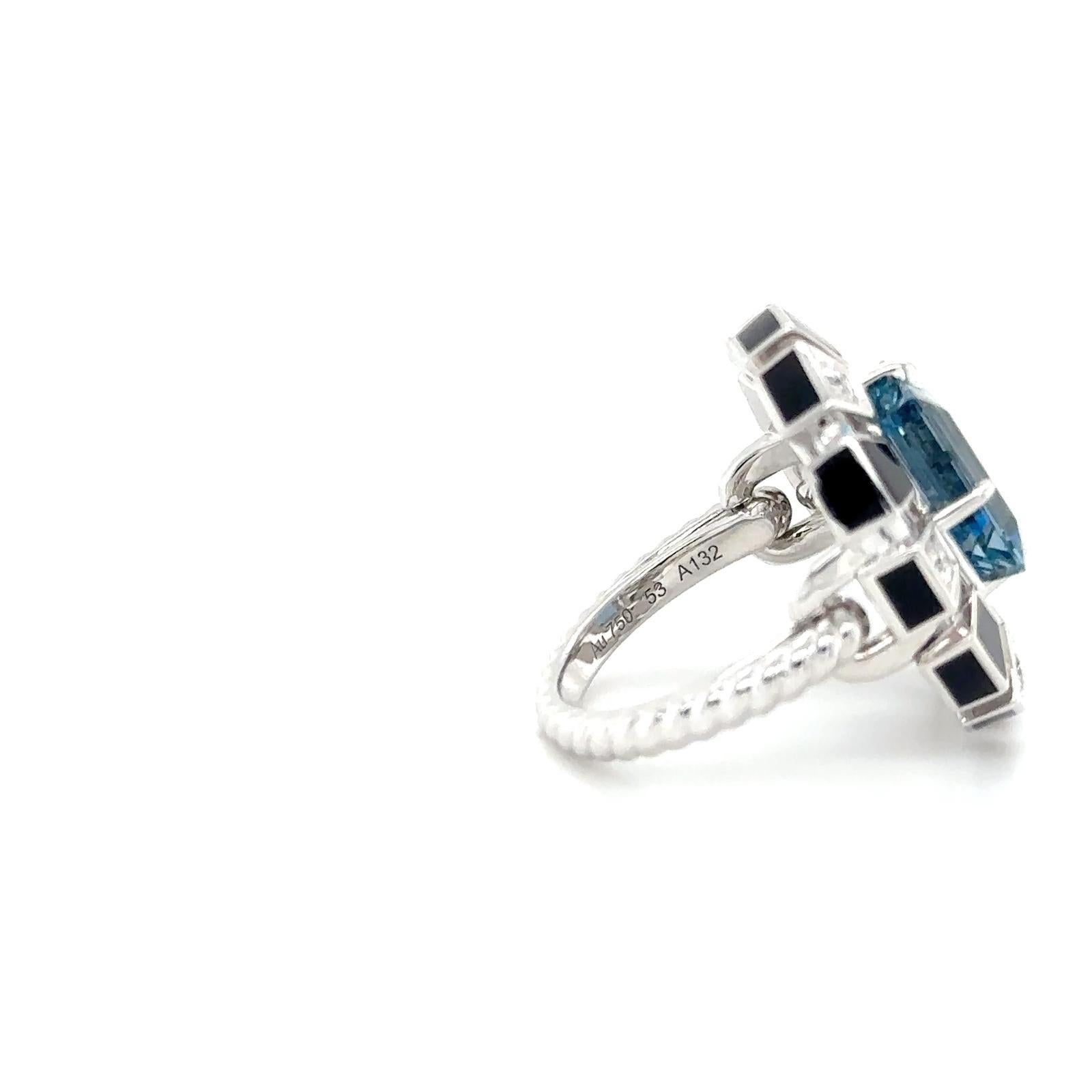 En vente :  Bague Frame, laquée noire, or blanc, diamant et aigue-marine 6