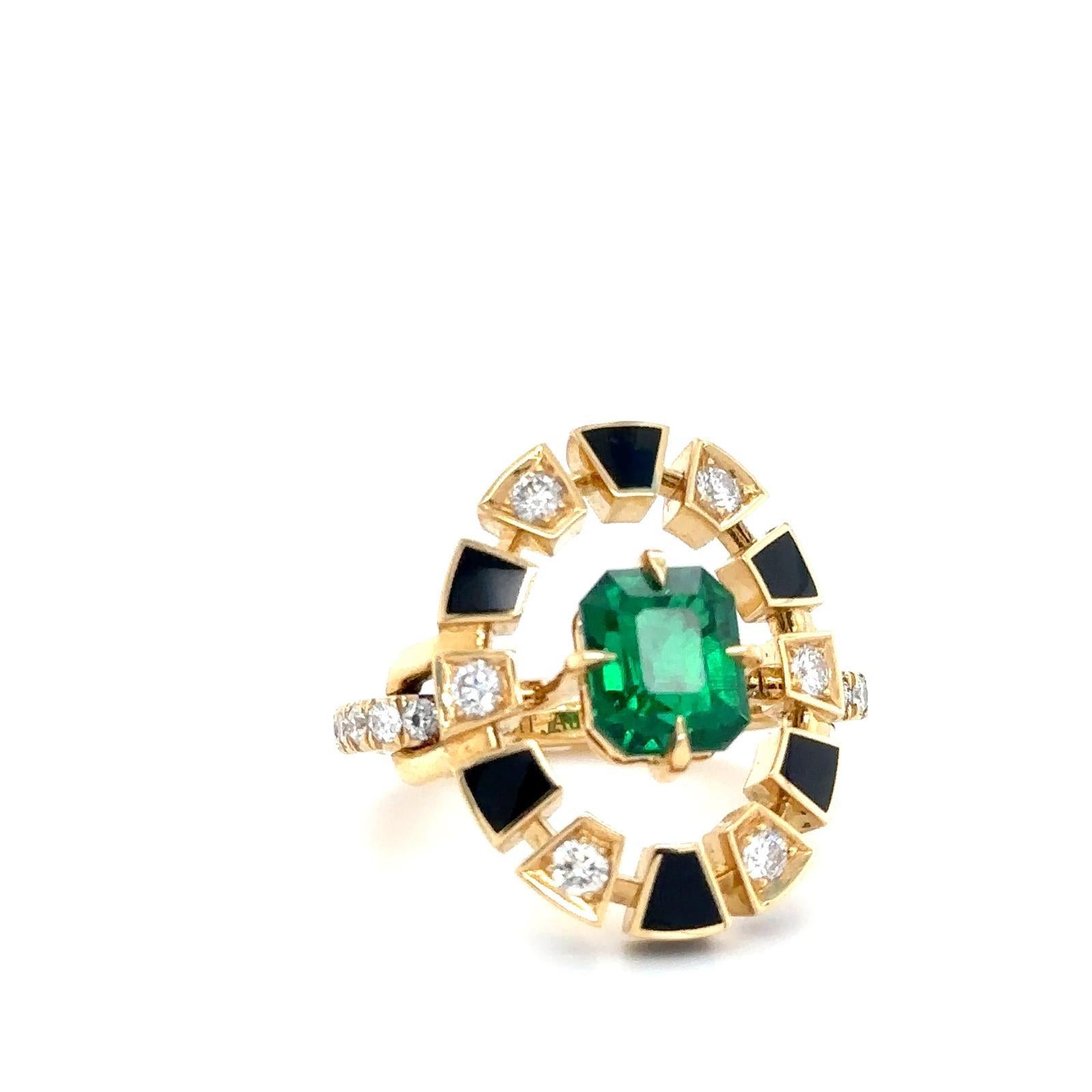in vendita:  Anello con cornice, laccato nero, oro giallo, diamante e smeraldo 4