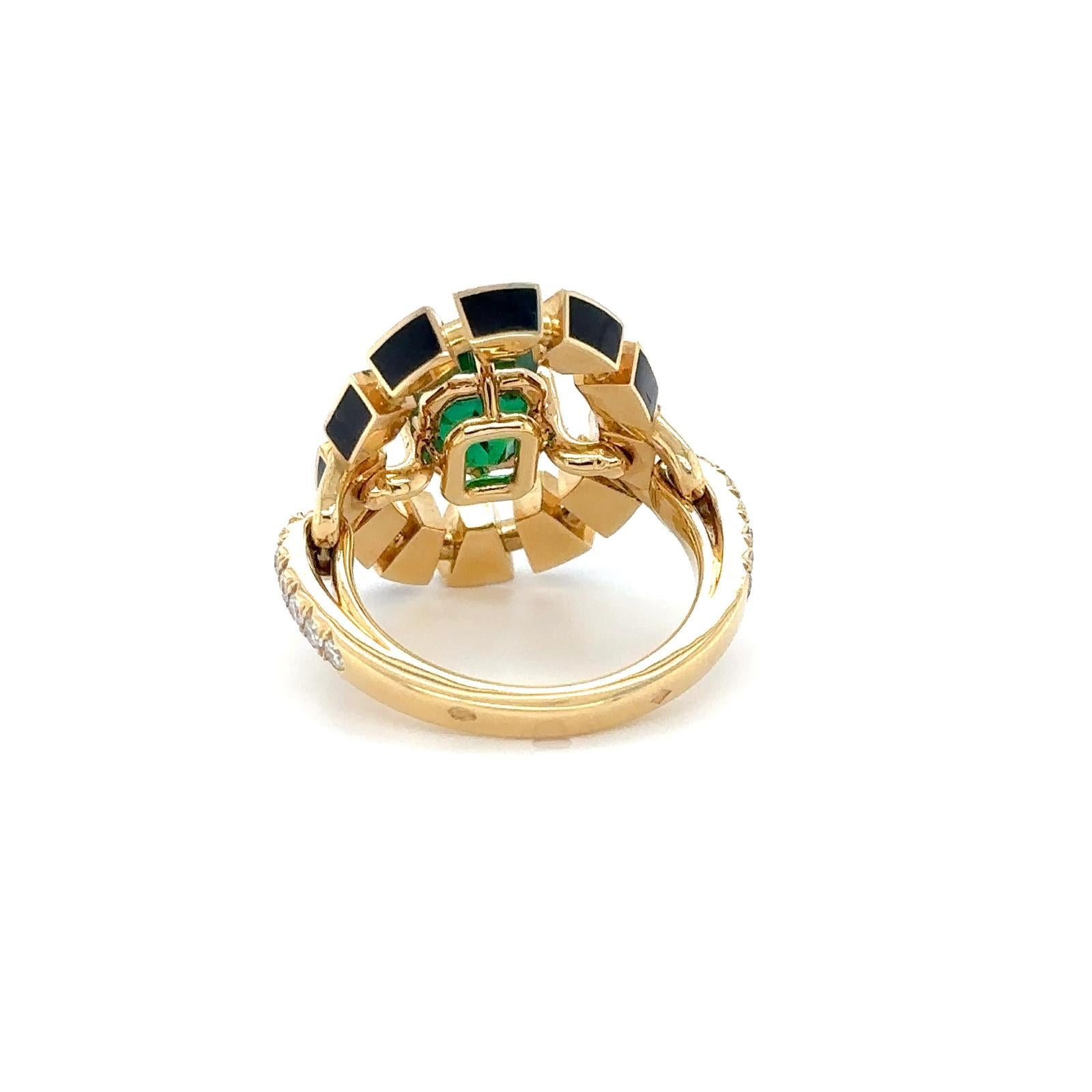 in vendita:  Anello con cornice, laccato nero, oro giallo, diamante e smeraldo 5