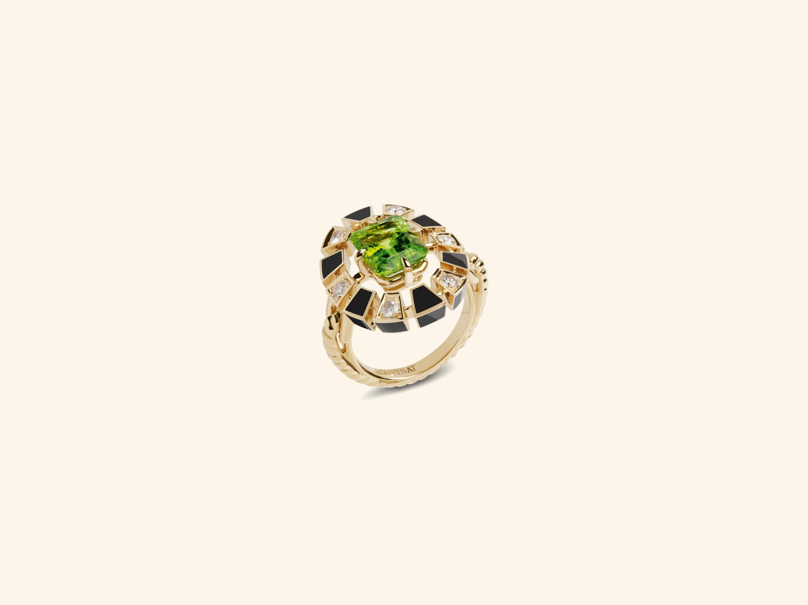 En vente :  Bague Frame, laquée noire, or jaune, diamant et péridot 2