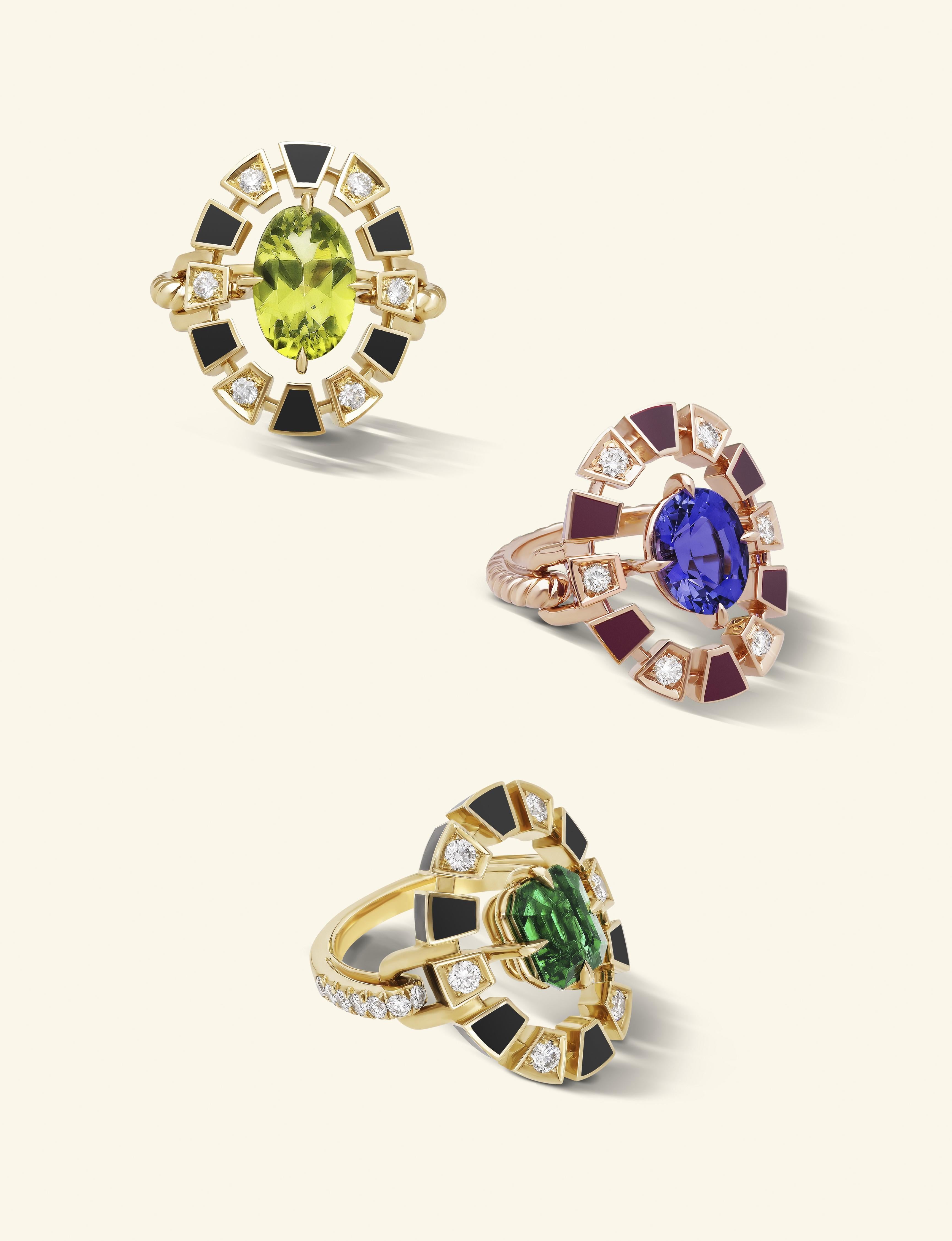 En vente :  Bague Frame, laquée noire, or jaune, diamant et péridot 3