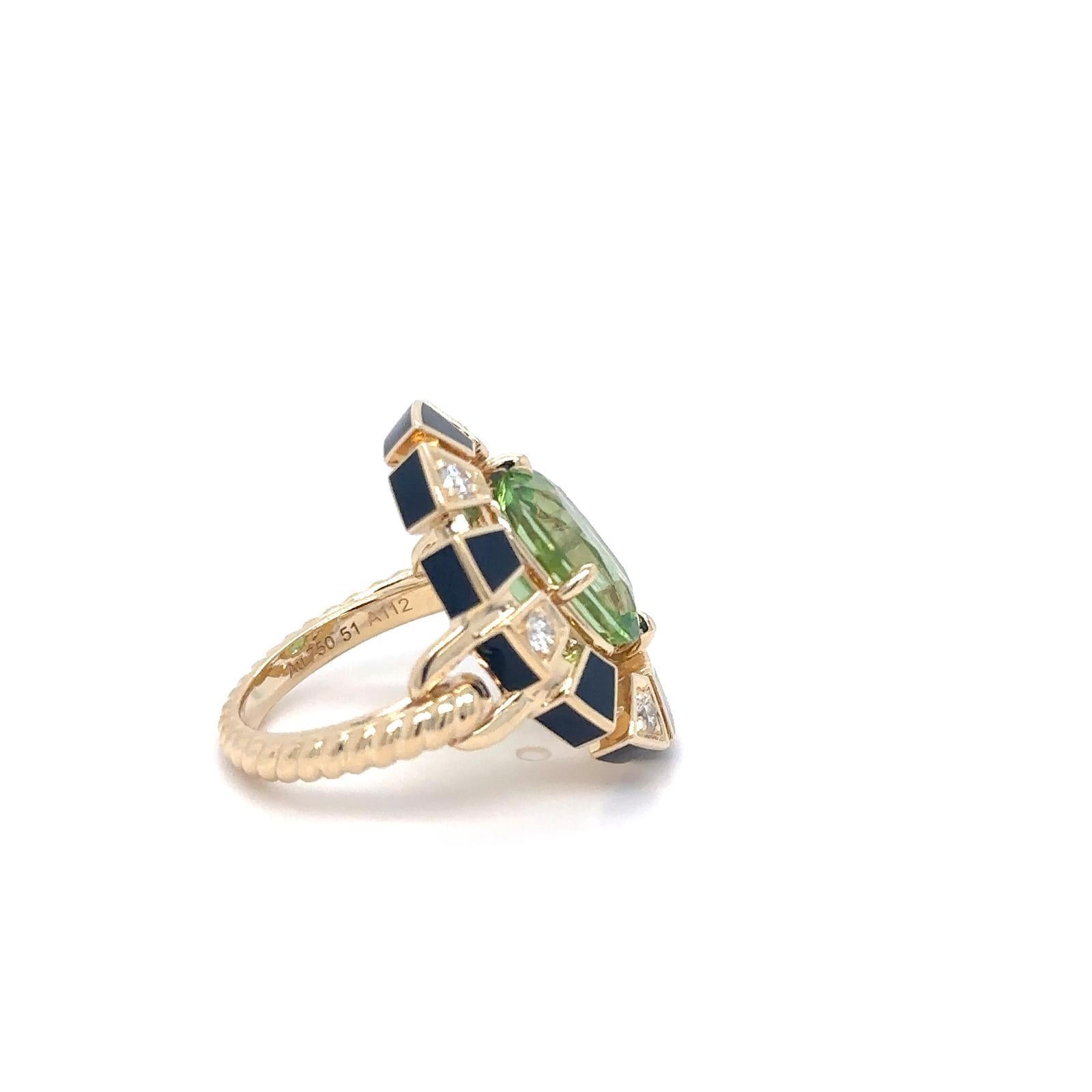 En vente :  Bague Frame, laquée noire, or jaune, diamant et péridot 6