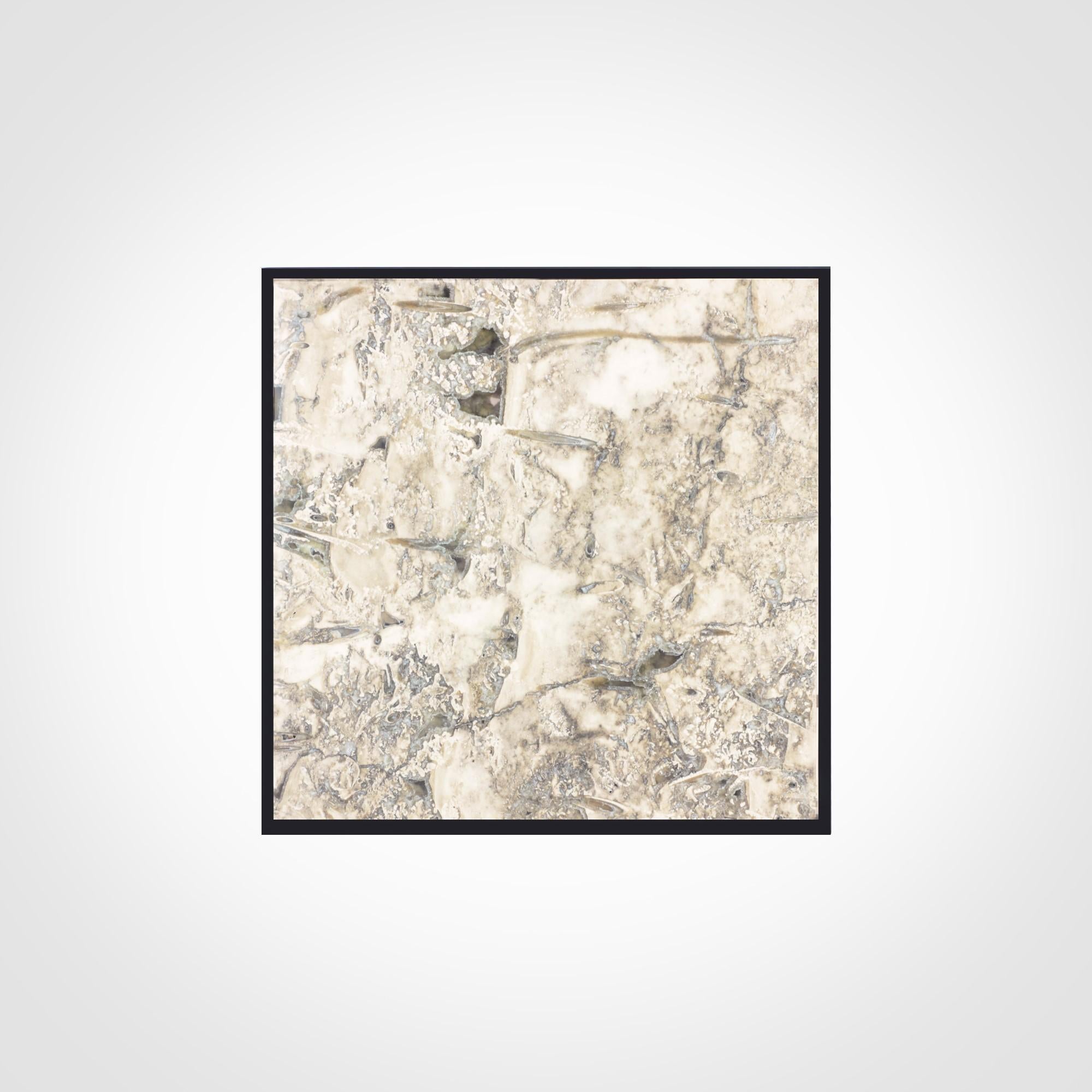 Minimalist FramE Side Table: Elegant Design with 3D Frame , Resined fossil Travertine For Sale