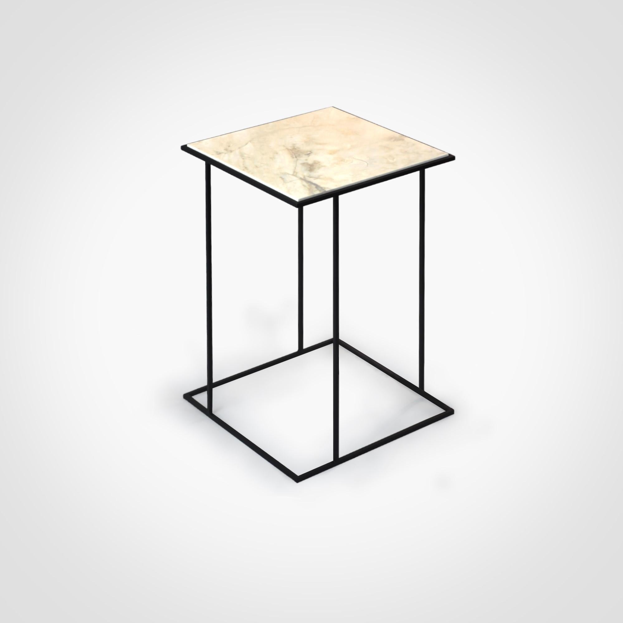 Italian FramE Side Table: Elegant Design with 3D Frame , Roman Travertine By DFdesignLab For Sale