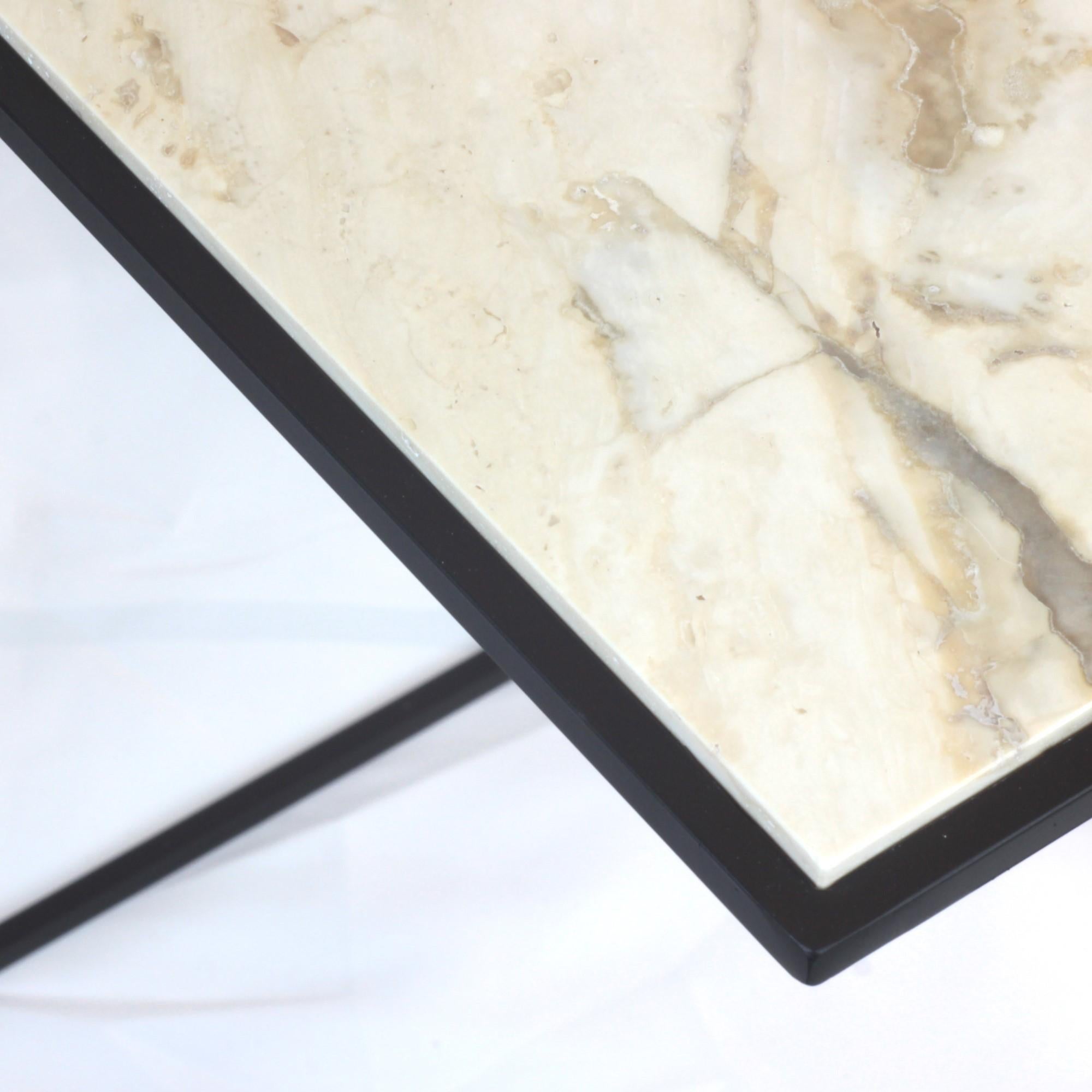 Hand-Crafted FramE Side Table: Elegant Design with 3D Frame , Roman Travertine By DFdesignLab For Sale