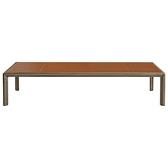 Frame Small Coffee Table in Cuoio Leather Top with Brown Burnished Brass
