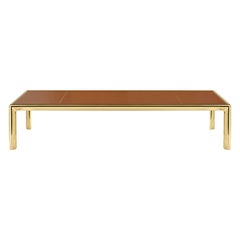 Frame Small Coffee Table in Cuoio Leather Top with Polished Brass