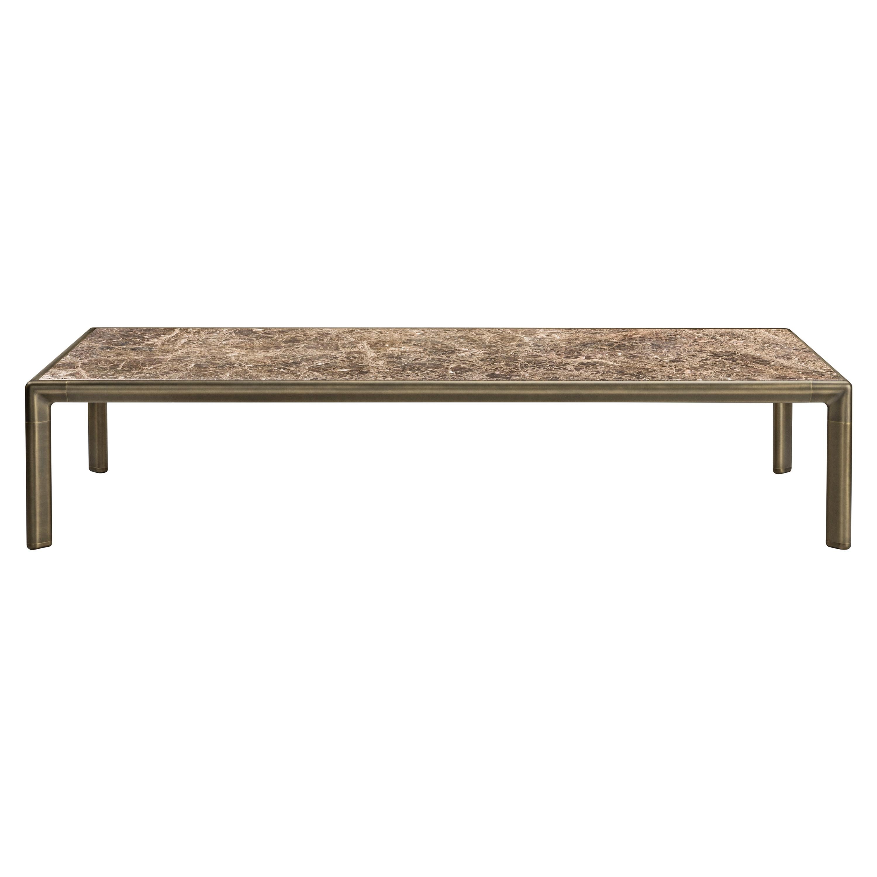 Frame Small Coffee Table in Emperador Dark Marble Top with Brown Burnished Brass