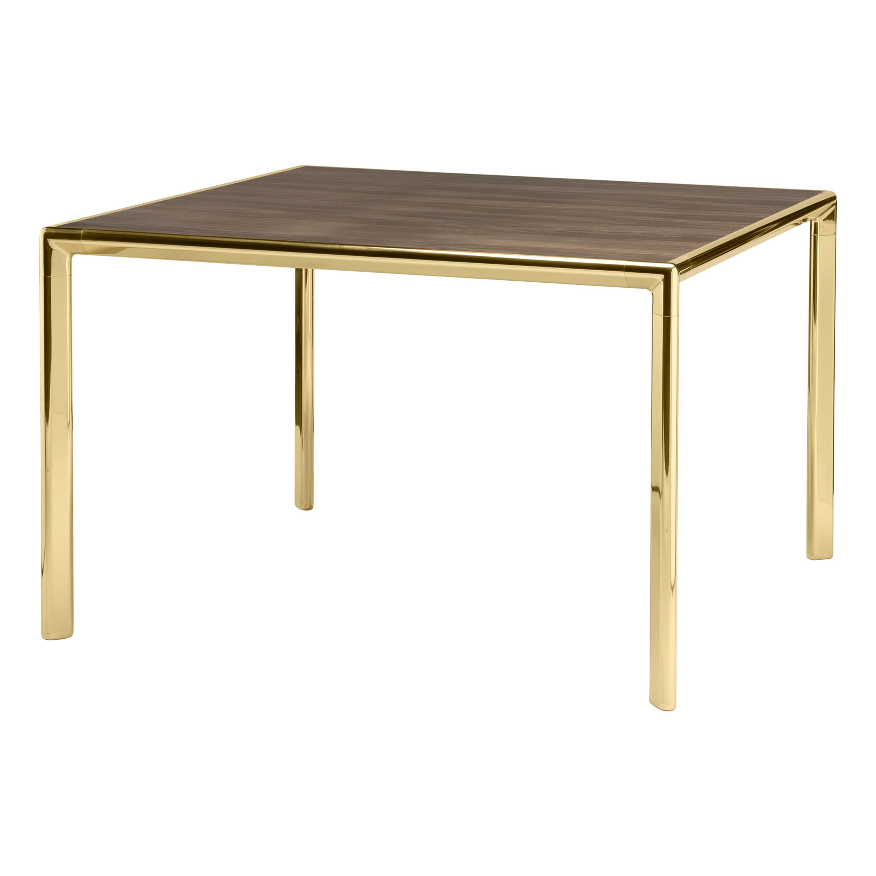 Frame Small Dining Table with Canaletto Walnut Top and Polished Brass
