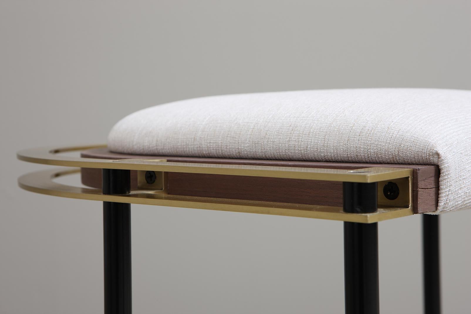 Other Frame Stool in Walnut, Brass, Steel and Linen by Studio A For Sale