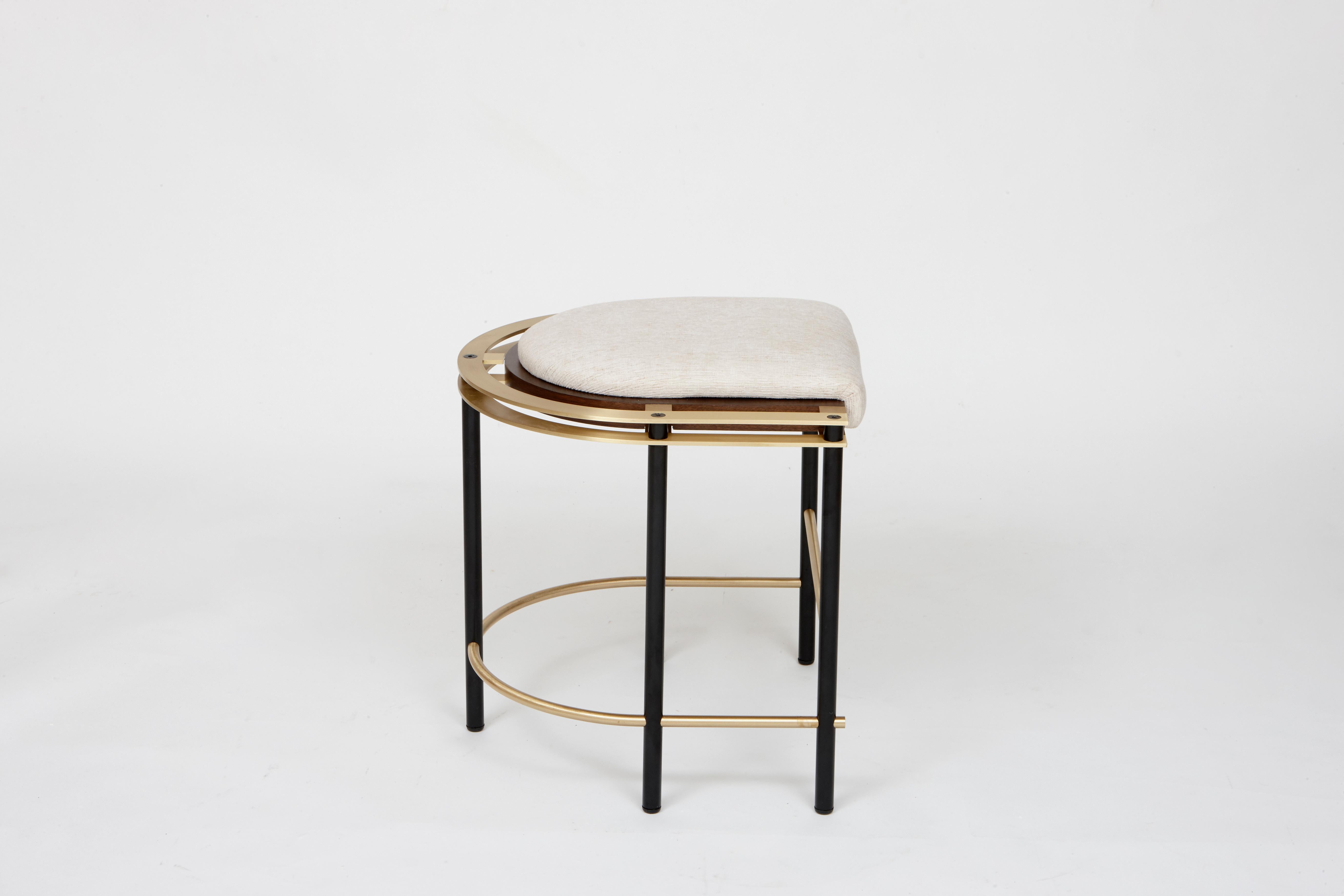 Hand-Crafted Frame Stool in Walnut, Brass, Steel and Linen by Studio A For Sale