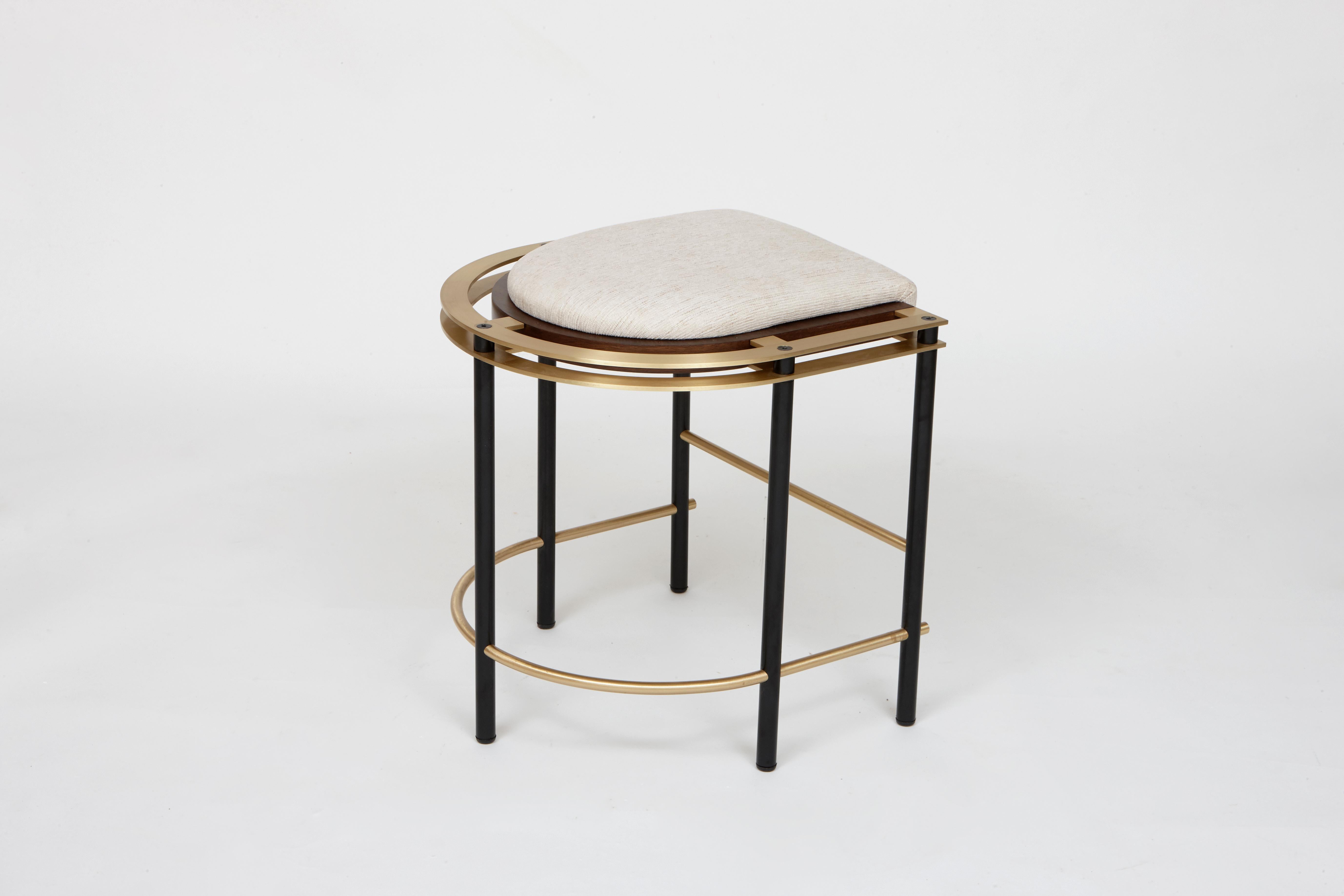 Frame Stool in Walnut, Brass, Steel and Linen by Studio A In New Condition For Sale In Firenze, IT