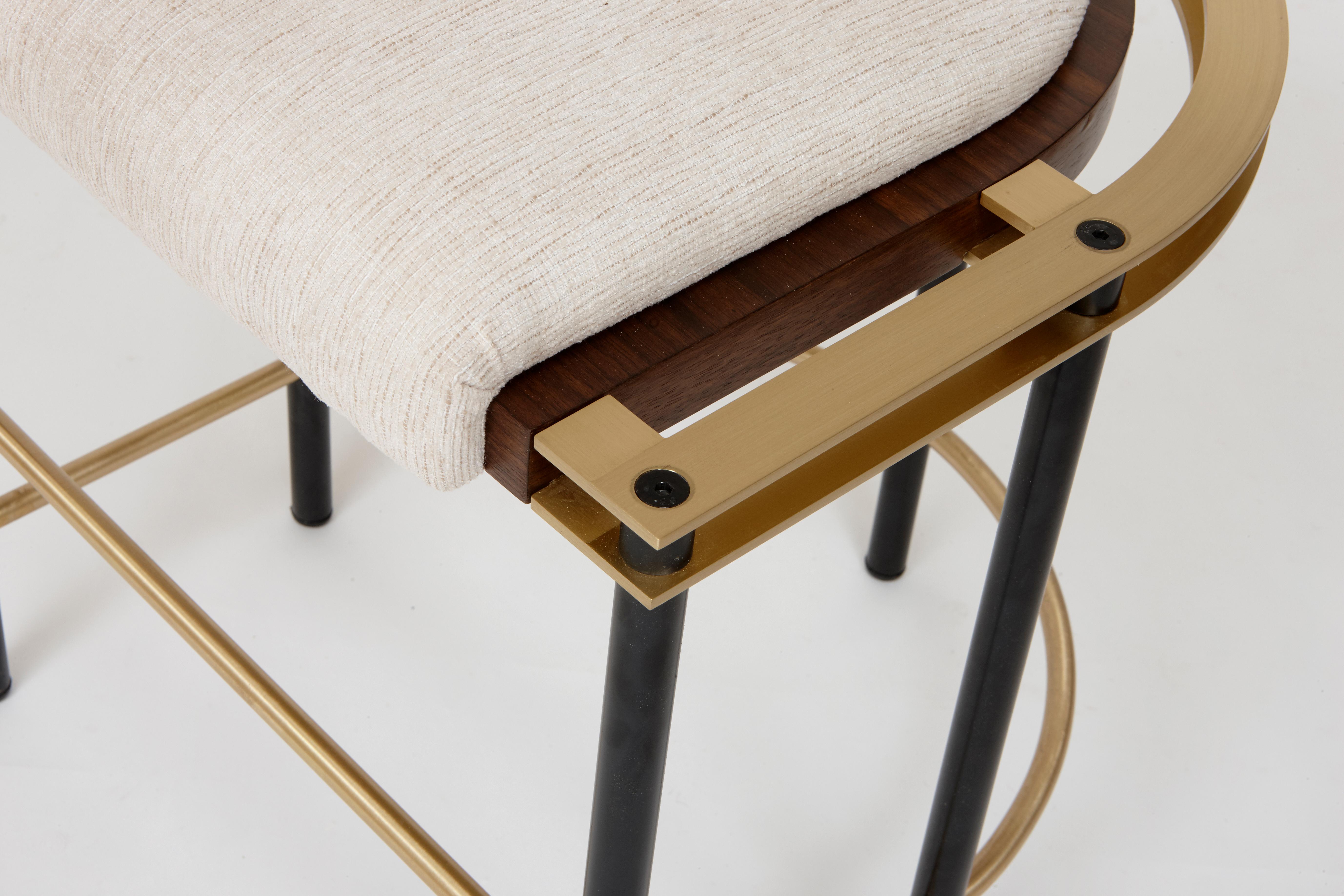Frame Stool in Walnut, Brass, Steel and Linen by Studio A For Sale 2