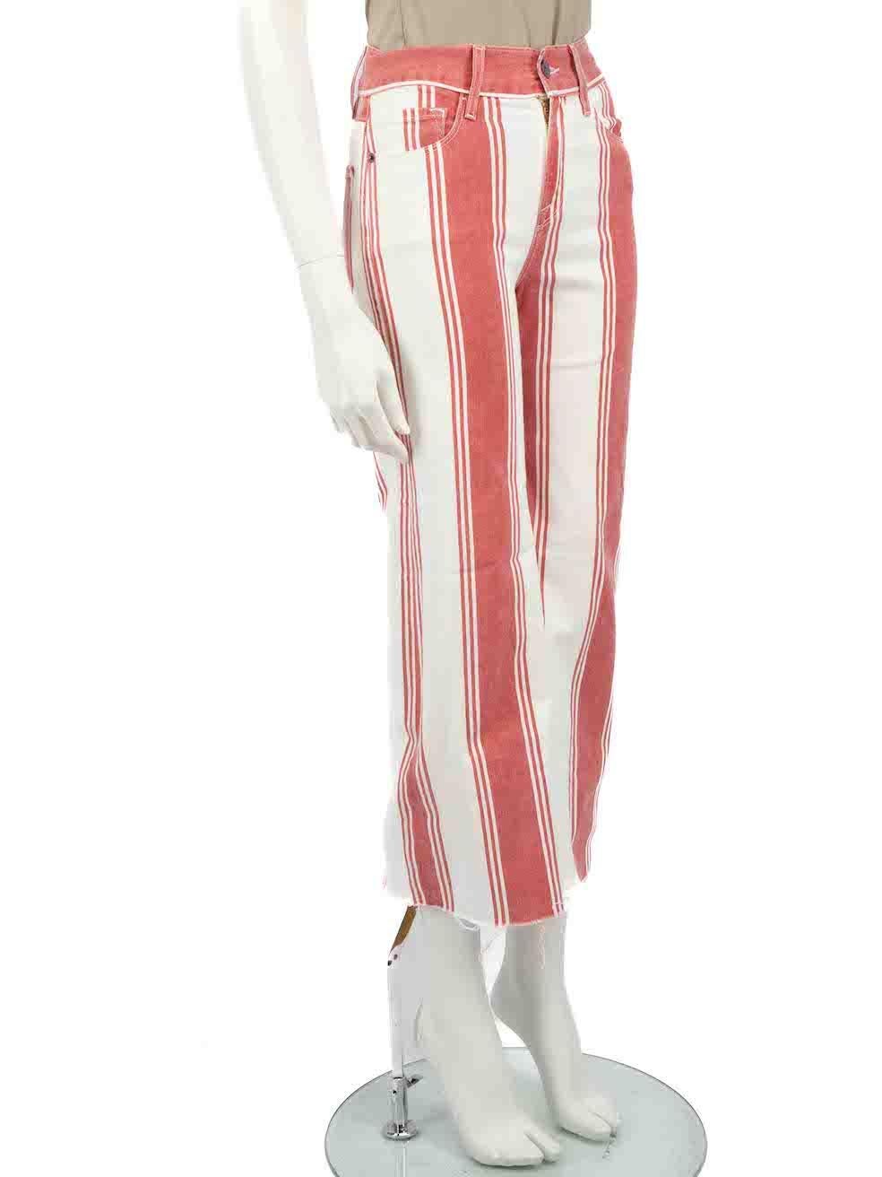 CONDITION is Very good. Hardly any visible wear to jeans is evident on this used FRAME designer resale item.

Details
Fiery Stripe
Multicolour - white and red
Cotton
Jeans
Striped pattern
Wide leg
Cropped
Raw hem
3x Front pockets
2x Back pockets
Fly