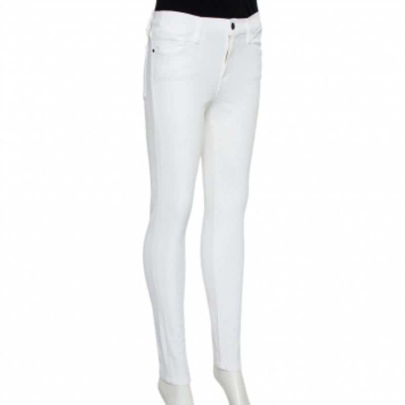 Frame White Denim High Skinny Blanc Jeans S In Good Condition For Sale In Dubai, Al Qouz 2