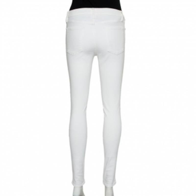 Women's Frame White Denim High Skinny Distressed Blanc Jeans M For Sale