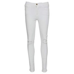 Jeans denim blanc taille haute, vieilli et délavé, M