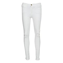 Jeans denim blanc taille haute, vieilli et délavé, M