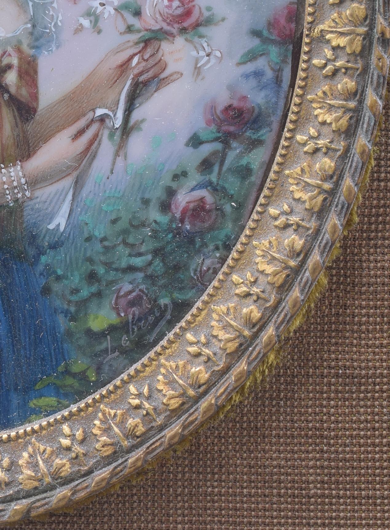 Cadre avec trois miniatures, Marie-Antoinette, etc. 19e siècle. en vente 3
