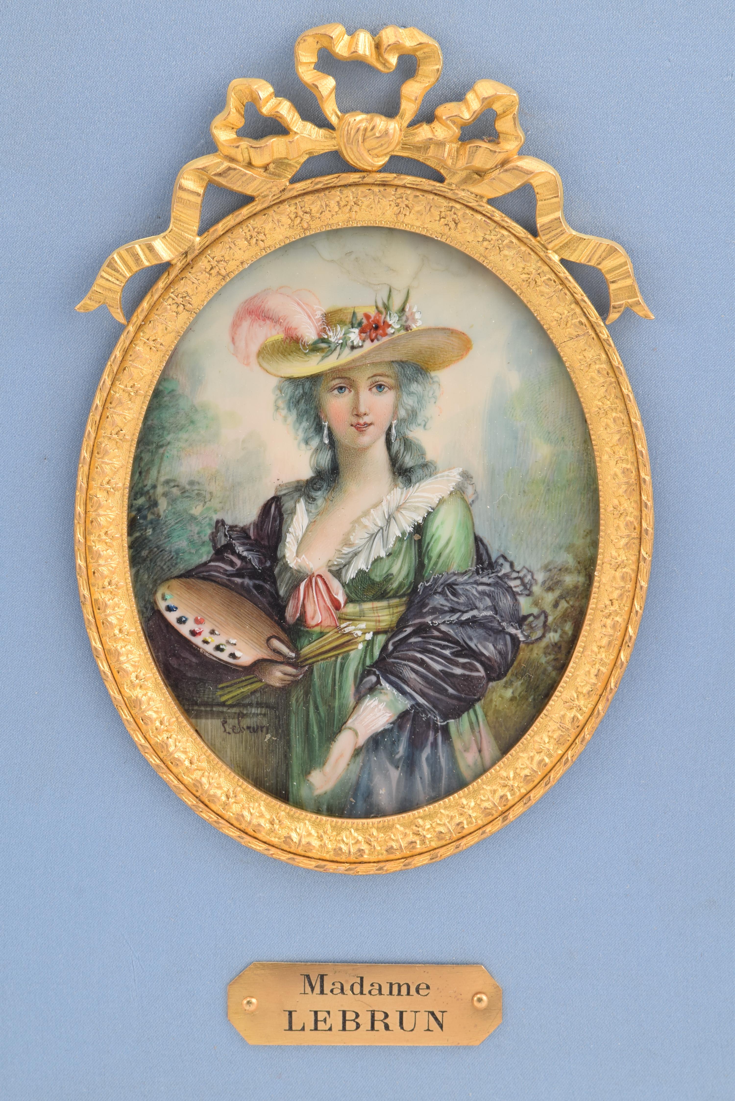 European Frame with three miniatures; Marie Antoinette, etc. 19th century. For Sale
