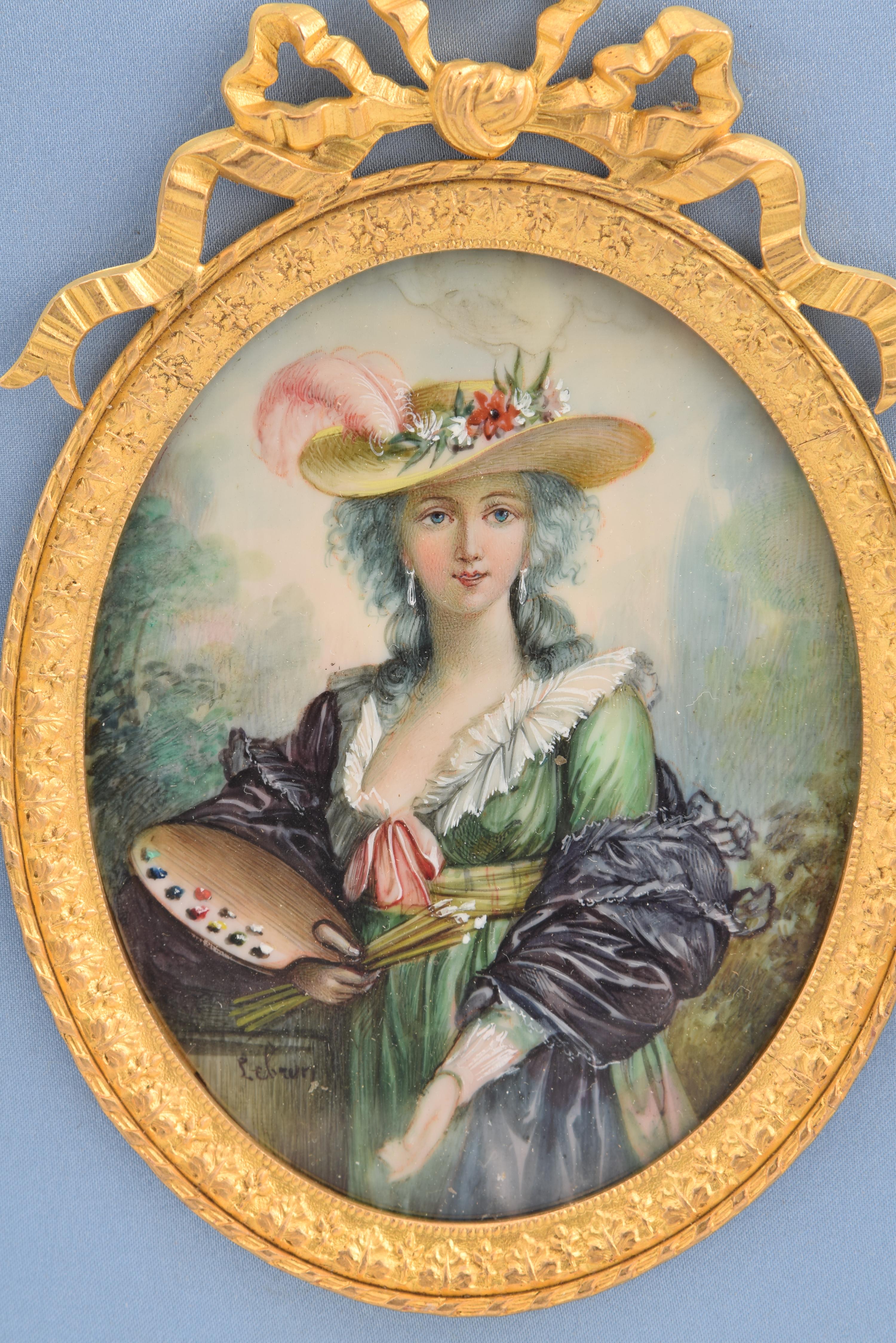 Cadre avec trois miniatures, Marie-Antoinette, etc. 19e siècle. Bon état - En vente à Madrid, ES