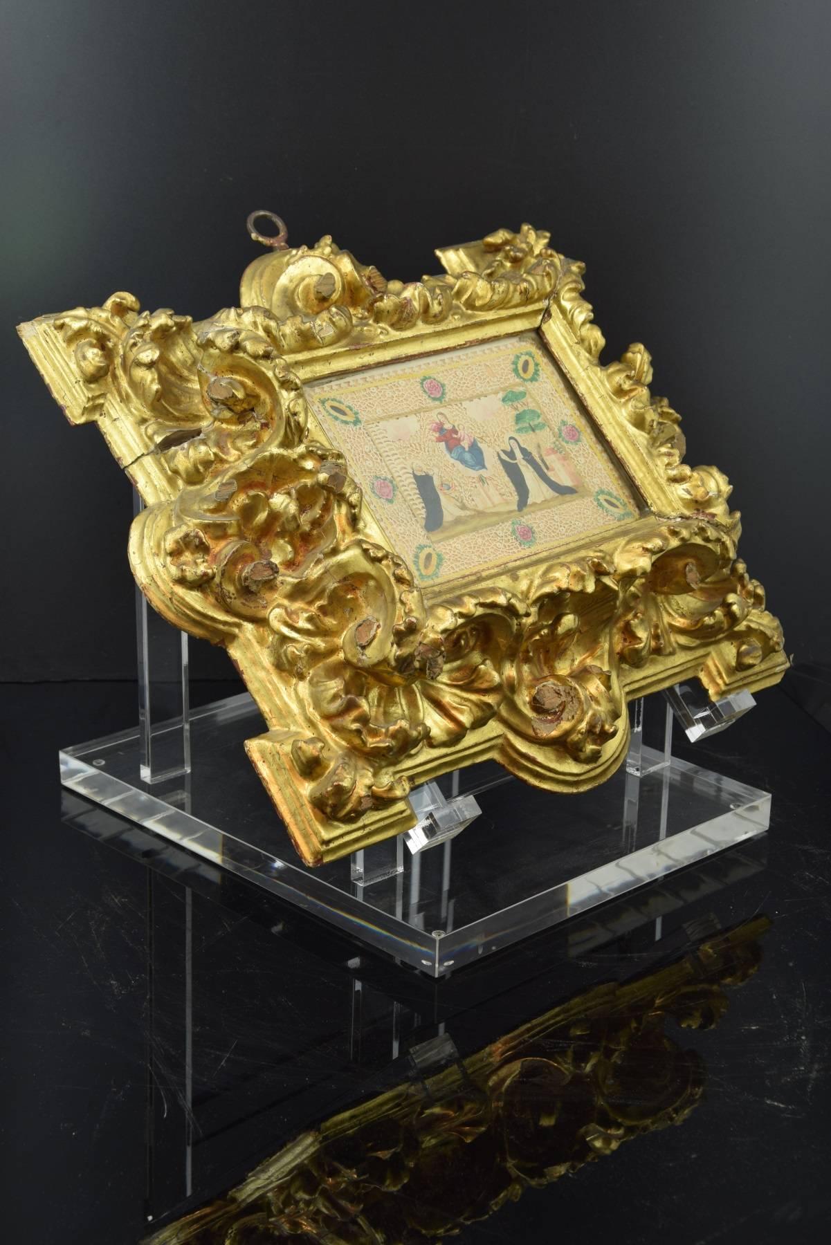Frame with Vellum Painting, 17th Century In Fair Condition For Sale In Madrid, ES
