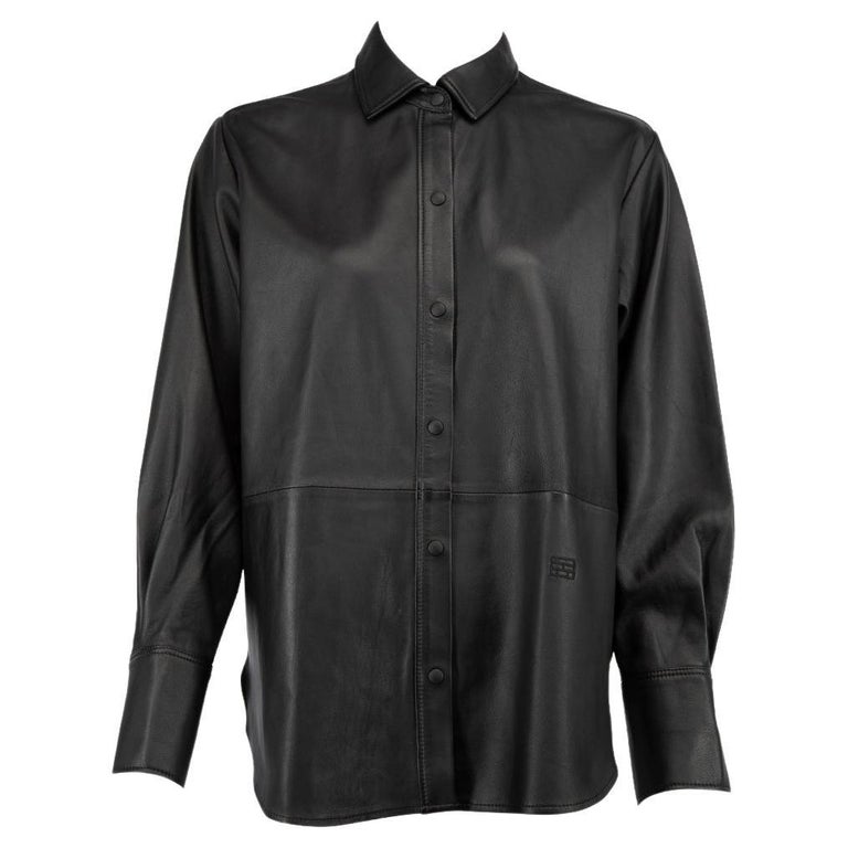 FRAME Women's Black Leather Button Up Shirt For Sale at 1stDibs