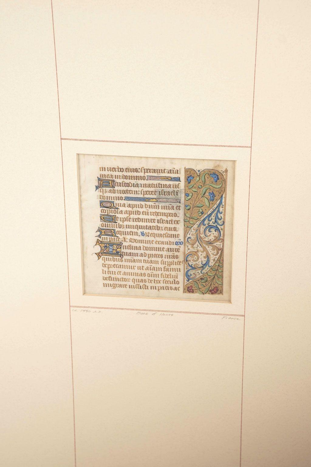Médiéval Manuscrit encadré du Book of Hours enluminé du 15e siècle en vente
