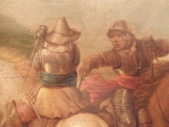 Framed 1609 Oil on Wood Painting signed Martens de Jonge, Cavalry Battle Scene