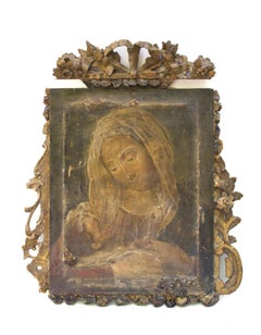 Framed 16th Century Italian Painting of Madonna and Child with Amber