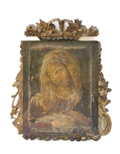 Framed 16th Century Italian Painting of Madonna and Child with Amber