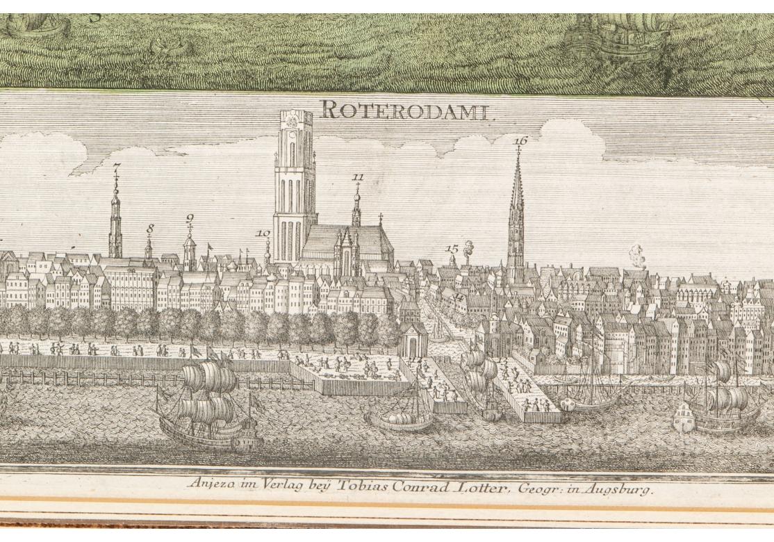Framed 1731 Color Engraving, Map of Rotterdam by Matthaus Seutter, 