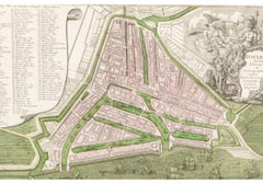 Framed 1731 Color Engraving, Map of Rotterdam by Matthaus Seutter, "Roterodami"